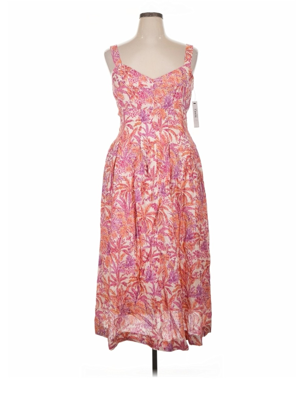 Maggie London Floral Pink Orange Midi Sundress with Sweetheart Neckline Sz 4 nwt